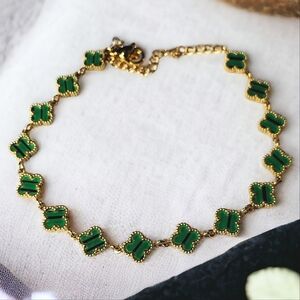 15 Micro Quatrefoil 18k Gold Plated Clover Malachite Bracelet